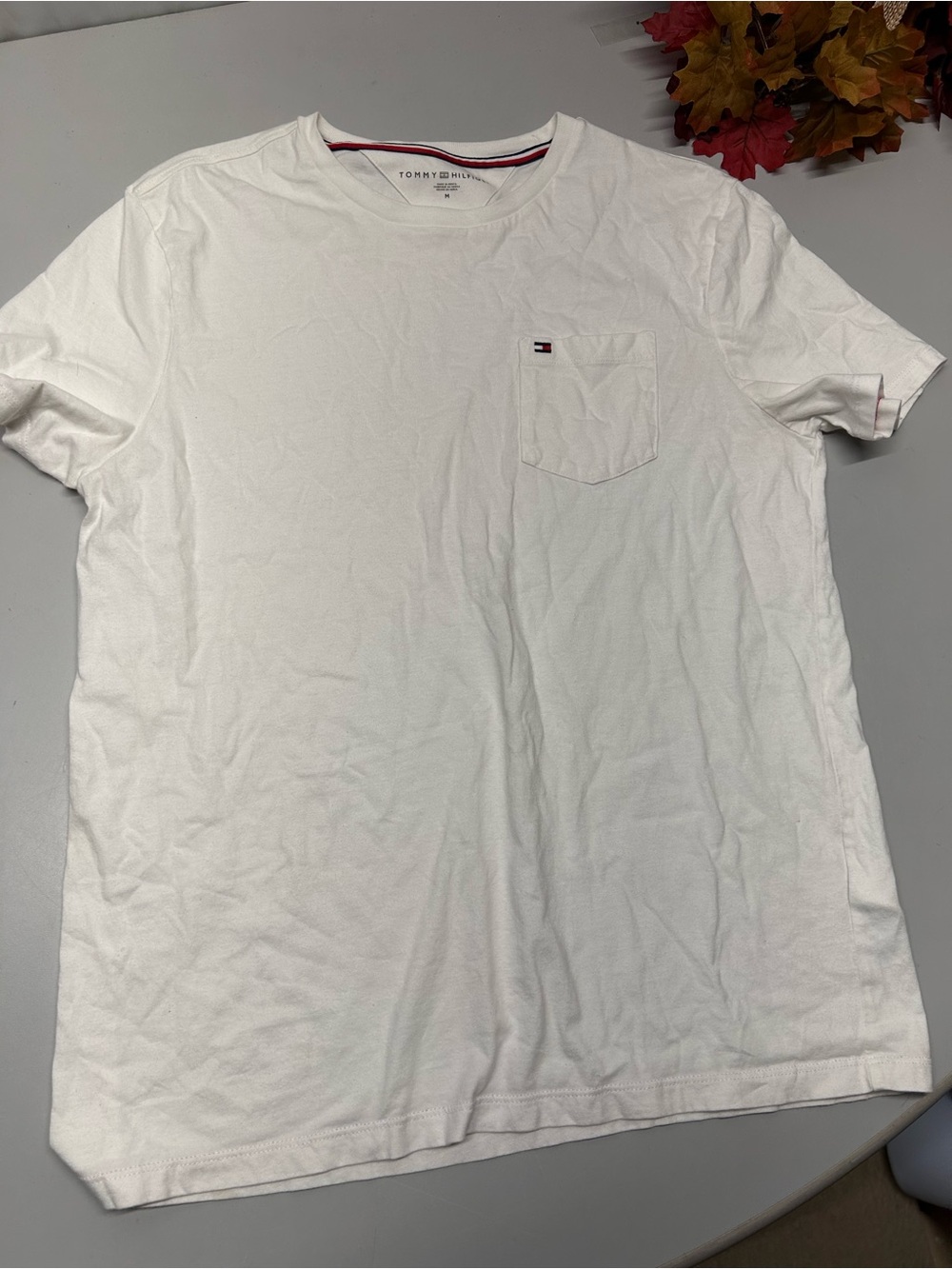 Tommy Hilfiger White Short-Sleeve Pocket Tee with Flag Accent